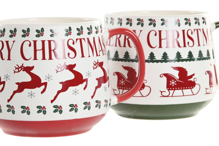 DKD Home Decor Taza Navidad Tradicional Rojo Verde Porcelana 10 x 9 x 13.5 cm (6 Unidades)