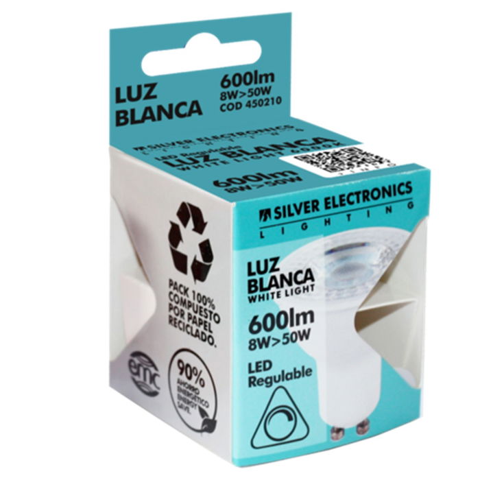 Silver LED Regulable Dicroica GU10 8W 5000K Luz Blanca Fría Ángulo 38° Silver LED Regulable Dicroica GU10 8W 5000K Luz Blanca Fría Ángulo 38°