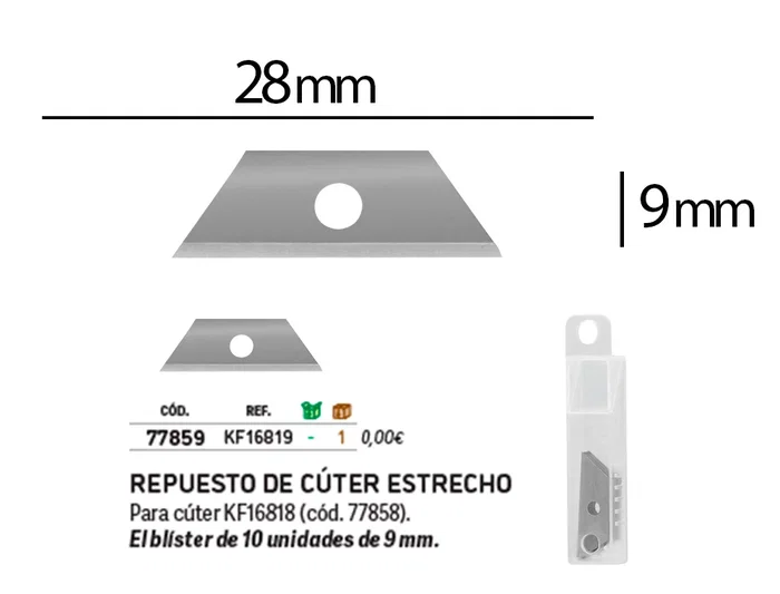 Q-connect Cúter KF16818 Repuesto Cuchilla 9 mm Blíster 10 Unidades
