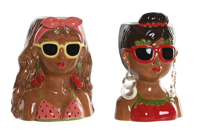 DKD Home Decor Macetero Tropical Multicolor Gres 14 x 25 x 22 cm (4 Unidades) DKD Home Decor Macetero Tropical Multicolor Gres 14 x 25 x 22 cm (4 Unidades)