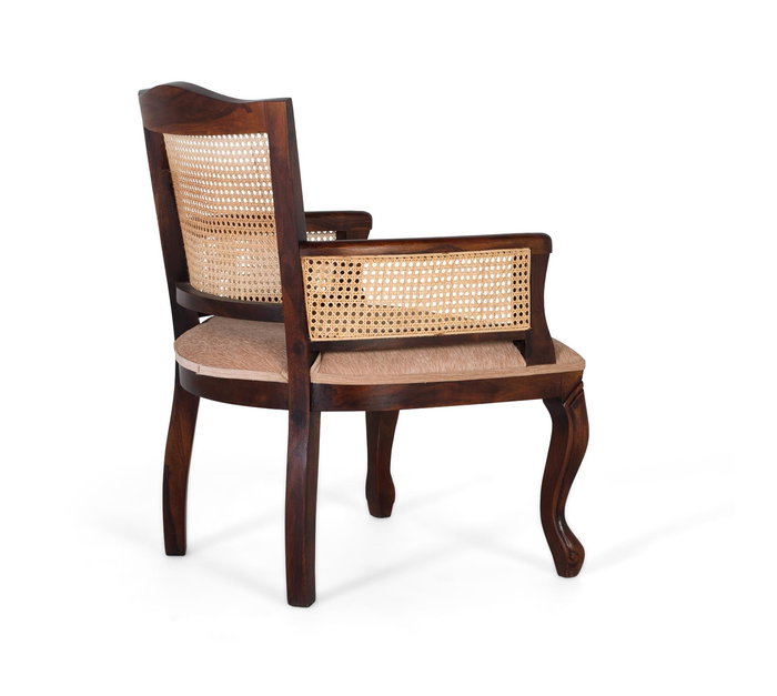 Giner Y Colomer Sillón Clásico de Madera de Acacia con Rejilla y Asiento Tela Beige