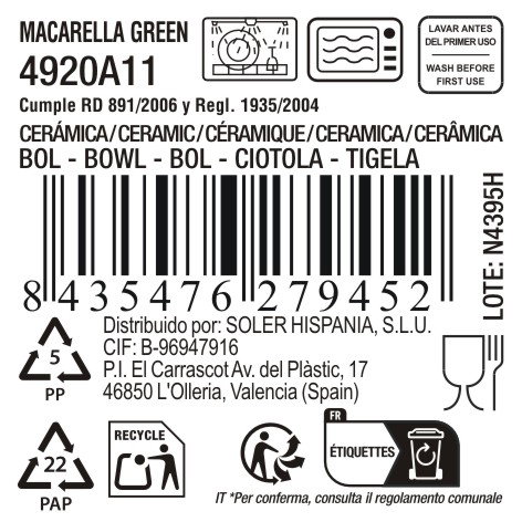 La Mediterranea Bol Macarella Green 900ml ø15,3x8,5cm