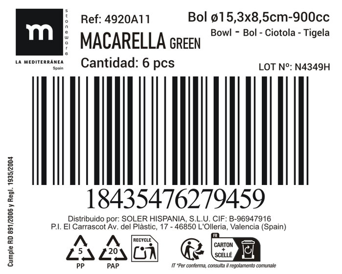 La Mediterranea Bol Macarella Green 900ml ø15,3x8,5cm
