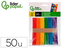 Liderpapel Palitos de Madera para Manualidades Colores Surtidos 11,4x1 cm Bolsa 50 Unidades
