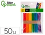 Liderpapel Palitos de Madera para Manualidades Colores Surtidos 11,4x1 cm Bolsa 50 Unidades