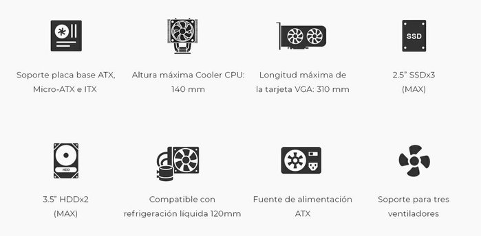 COOLBOX Caja PC Semitorre ATX A780 con Fuente 650W 85+, USB-C, Negra - COO-PCA780-3