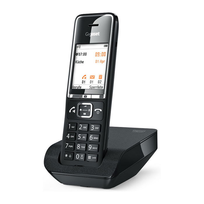 Gigaset Comfort 550 Teléfono Inalámbrico Analógico, Negro/Cromo, Altavoz, Identificador de Llamadas, Agenda 200 Contactos, Pantalla TFT 2.2"