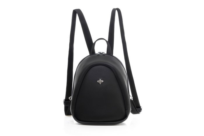 Lucky Bees 1245 Mochila de Piel Negra para Mujer, 23x11x27 cm