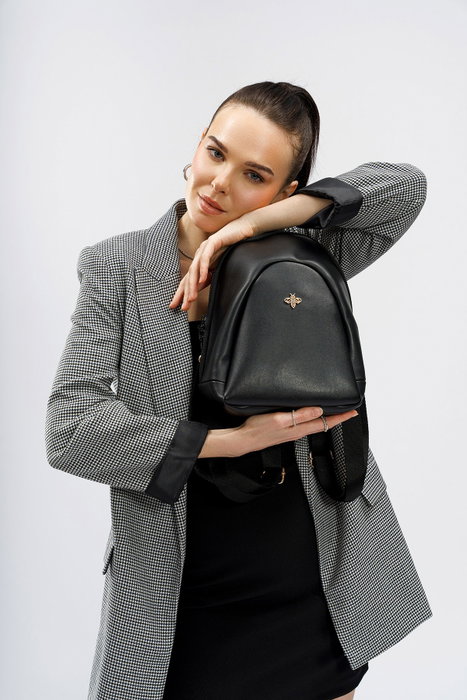 Lucky Bees 1245 Mochila de Piel Negra para Mujer, 23x11x27 cm