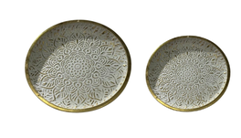 DKD Home Decor Set de 2 Decoraciones de Pared Mandala en Metal Blanco y Dorado