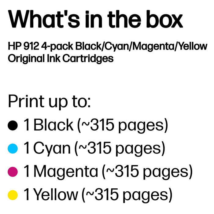 HP 912 Combo de 4 Cartuchos de Tinta Originales CMYK