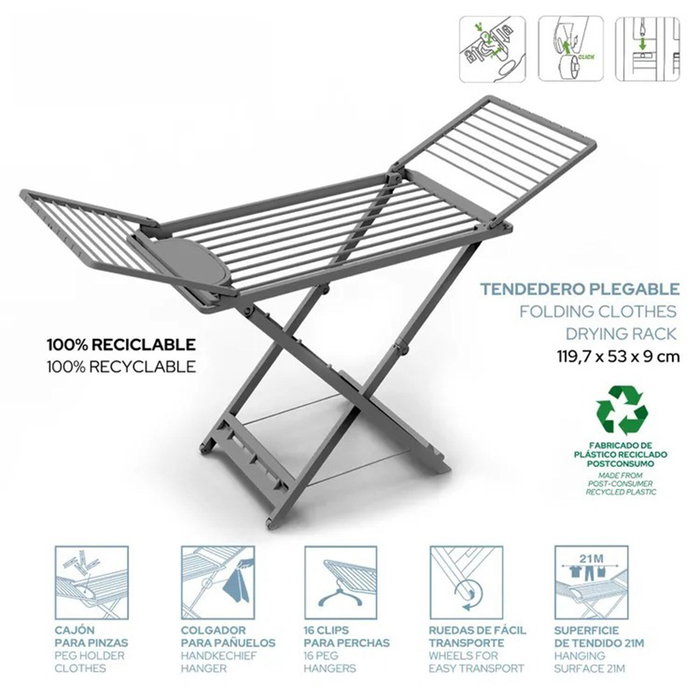 Sp Berner Tendedero plegable con alas gris claro, tendido 21 m
