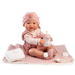 Muñecas Antonio Juan Muñeca Recién Nacida Mia Pipi Manta 50160 con Sonido Real, Cierra Ojos y Biberón, Multilingüe (ES/EN/FR/DE/IT/PT), +3 años