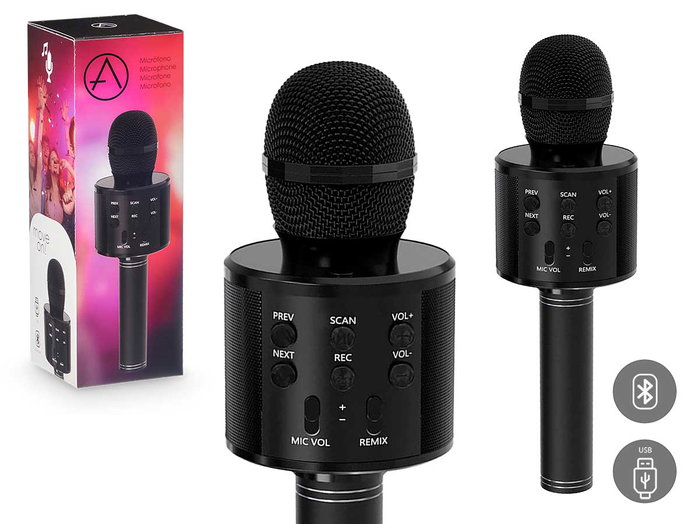 Arte Regal Micrófono Altavoz Bluetooth Negro 22x7x7 cm (Set de 12) Arte Regal Micrófono Altavoz Bluetooth Negro 22x7x7 cm (Set de 12)