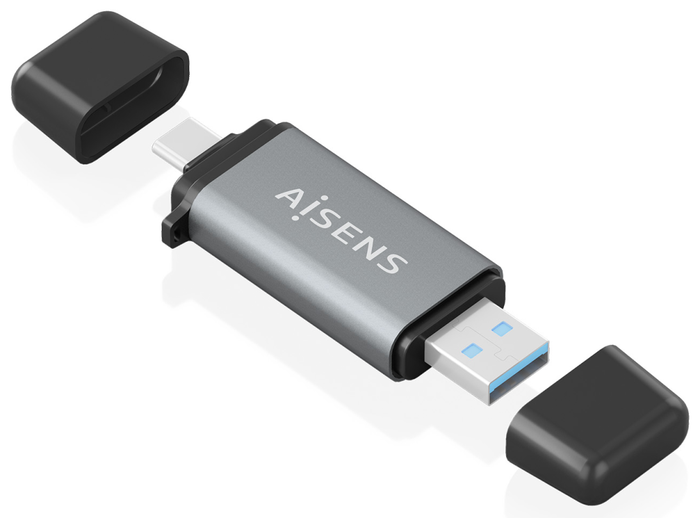 AISENS Lector de Tarjetas ASCR-2AC11-GR Gris USB-C y USB-A