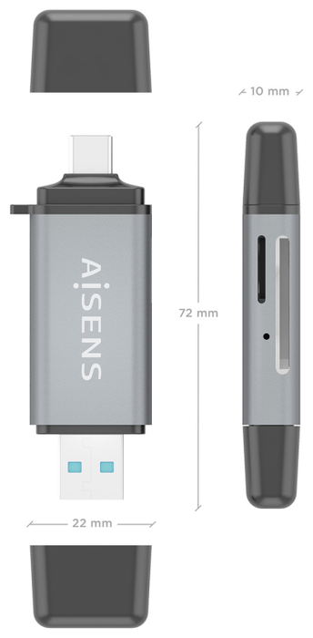 AISENS Lector de Tarjetas ASCR-2AC11-GR Gris USB-C y USB-A