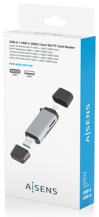 AISENS Lector de Tarjetas ASCR-2AC11-GR Gris USB-C y USB-A