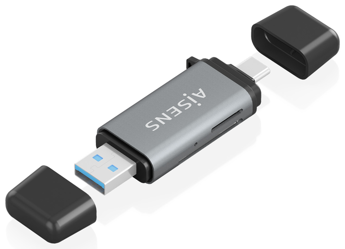 AISENS Lector de Tarjetas ASCR-2AC11-GR Gris USB-C y USB-A