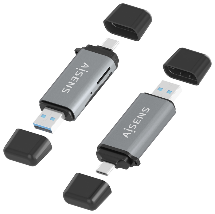 AISENS Lector de Tarjetas ASCR-2AC11-GR Gris USB-C y USB-A