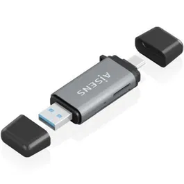 AISENS ASCR-2AC11-GR MultiLector Externo USB-C o USB-A, 2 Ranuras, Gris