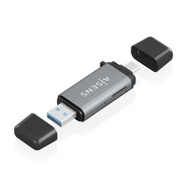AISENS ASCR-2AC11-GR MultiLector Externo USB-C o USB-A, 2 Ranuras, Gris