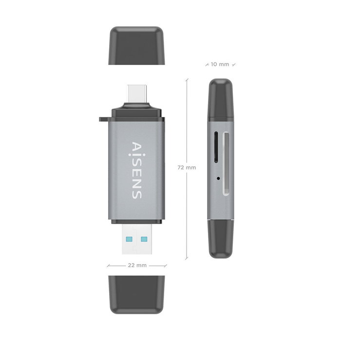 AISENS Lector de Tarjetas ASCR-2AC11-GR Gris USB-C y USB-A
