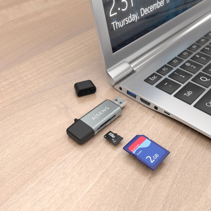 AISENS Lector de Tarjetas ASCR-2AC11-GR Gris USB-C y USB-A