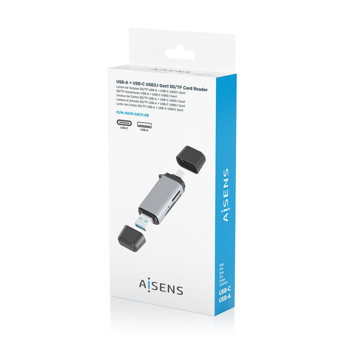 AISENS Lector de Tarjetas ASCR-2AC11-GR Gris USB-C y USB-A