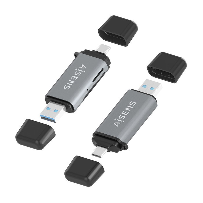 AISENS Lector de Tarjetas ASCR-2AC11-GR Gris USB-C y USB-A