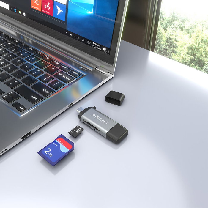 AISENS Lector de Tarjetas ASCR-2AC11-GR Gris USB-C y USB-A