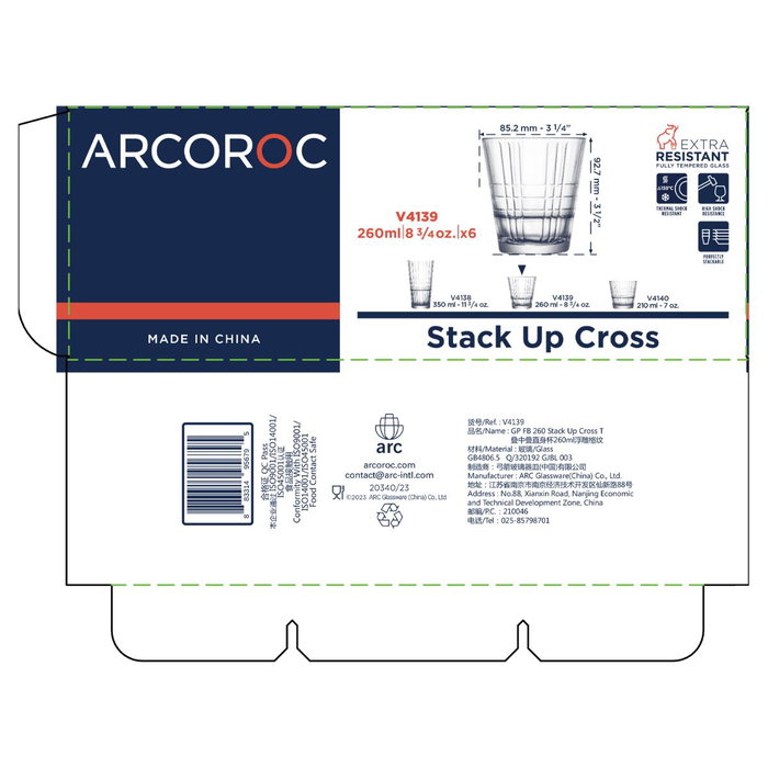 Arcoroc Set de 6 Vasos Bajos STACK'UP CROSS de 26cl