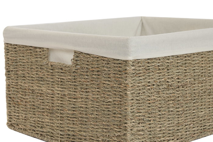 DKD Home Decor Set de 3 Cestas de Seagrass y Algodón Natural y Blanco