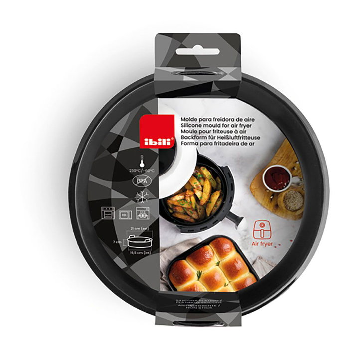 Ibili Molde redondo de silicona platino Ø21 cm para freidora de aire, flexible, antiadherente, apto horno, microondas, lavavajillas y congelador, libre de BPA