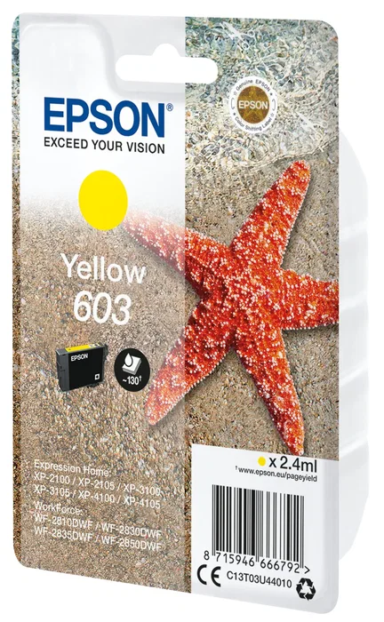Epson C13T03U44020 Cartucho de Tinta Original Amarillo 603 Rendimiento Estándar 1 Unidad - Compatible con Expression Home XP-2100, XP-3100, XP-4100, WorkForce WF-2850DWF