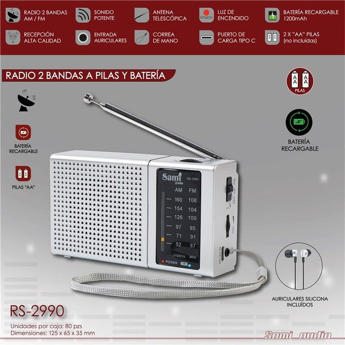 SAMI Radio Sami 2 bandas mediana plata batería+pilas AA