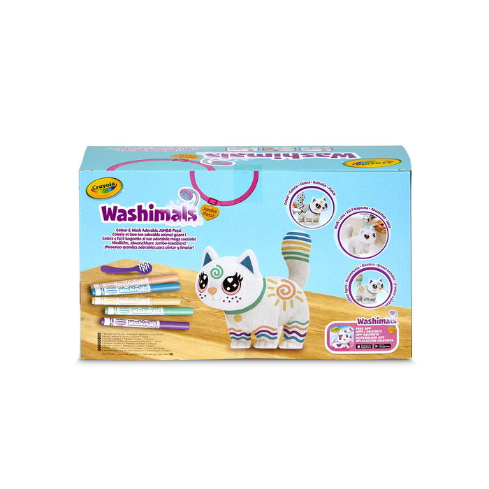 Crayola Washimals Jumbo Pets La Gran Gata Jenny 74-7518 - Muñeca para colorear y lavar con rotuladores y cepillo, tamaño gigante 15 cm