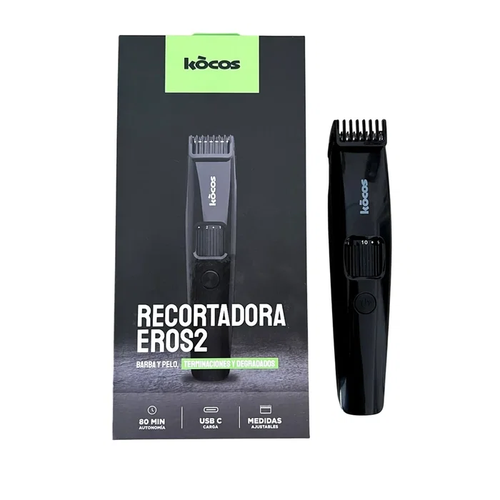 Kocos Recortadora de Barba y Pelo EROS 2 con 20 Ajustes de Longitud (0.5-10mm), Carga USB-C, Pantalla Digital, 80 Min Autonomía e Incluye Estuche de Viaje