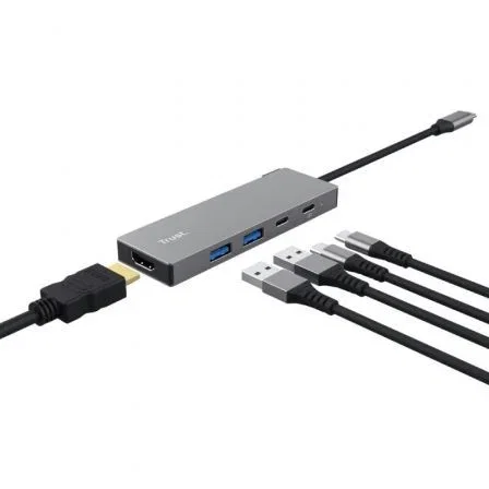 Hub 5 puertos usb-c dalyx gris trust 2xusb/ 1xhdmi 2xusb tipo-c/ gris Hub 5 puertos usb-c dalyx gris trust 2xusb/ 1xhdmi 2xusb tipo-c/ gris
