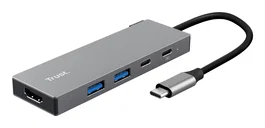 Trust 26062 Hub USB-C de 5 Puertos con HDMI, 2xUSB 3.2 Type-A y 2xUSB-C, Color Gris