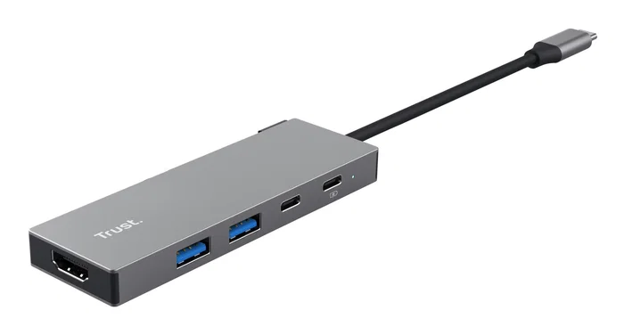 Trust 26062 Hub USB-C de 5 Puertos con HDMI, 2xUSB 3.2 Type-A y 2xUSB-C, Color Gris