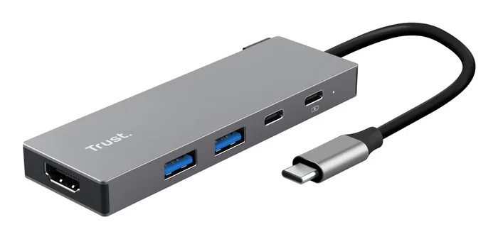 Trust 26062 Hub USB-C de 5 Puertos con HDMI, 2xUSB 3.2 Type-A y 2xUSB-C, Color Gris