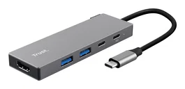 Trust Hub 5 puertos USB-C Dályx Gris 2xUSB 1xHDMI 2xUSB-C