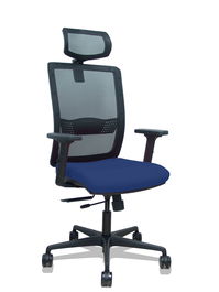 Silla de oficina Haches con mecanismo Sincro/Traslack tapizada con Tela color Azul marino y malla color Negro. Equipada con lumbar 1D, Brazos 2D, Cabecero 2D y Ruedas 65mm nailon
