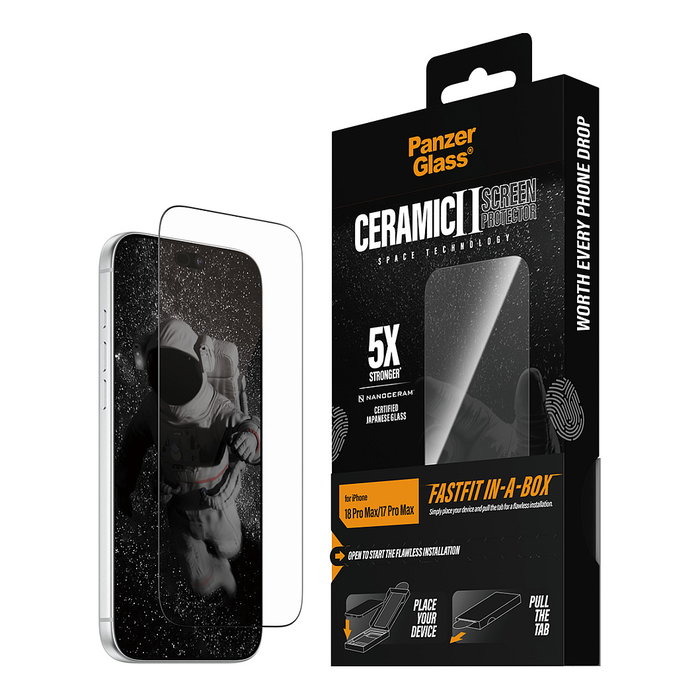 PanzerGlass Protector de Pantalla Cerámico para iPhone 17 Pro Max y 18 Pro Max con FASTFIT IN-A-BOX