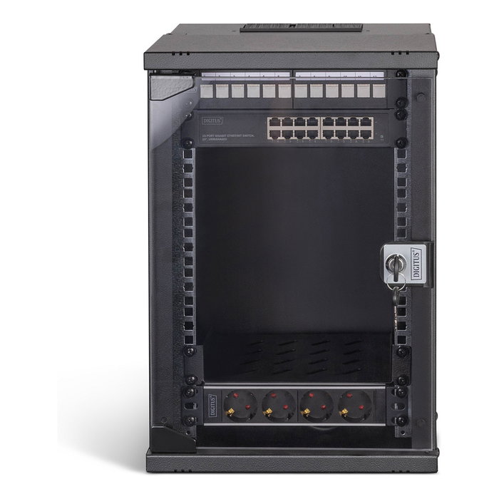 Digitus Bastidor de Pared de Red 9HE 10 Pulgadas 460 mm Negro, Capacidad 60 kg, IP20, con Gestión de Cables y Puerta de Cristal