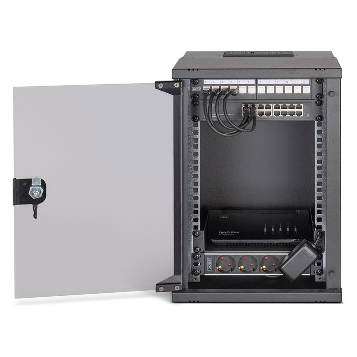 Digitus Bastidor de Pared de Red 9HE 10 Pulgadas 460 mm Negro, Capacidad 60 kg, IP20, con Gestión de Cables y Puerta de Cristal