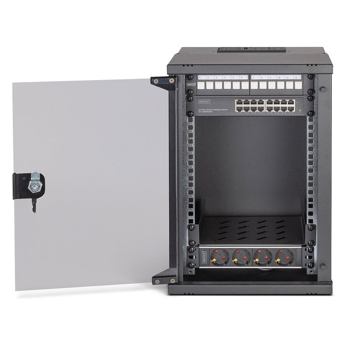 Digitus Bastidor de Pared de Red 9HE 10 Pulgadas 460 mm Negro, Capacidad 60 kg, IP20, con Gestión de Cables y Puerta de Cristal