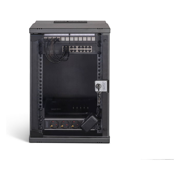 Digitus Bastidor de Pared de Red 9HE 10 Pulgadas 460 mm Negro, Capacidad 60 kg, IP20, con Gestión de Cables y Puerta de Cristal