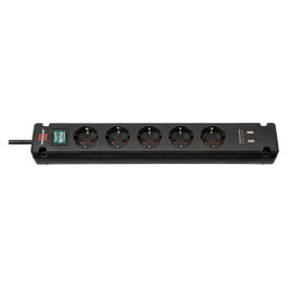 Brennenstuhl Bremounta Regleta con 5 salidas AC, 2 USB y cable de 3 m, Negro