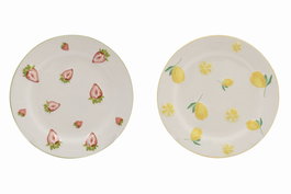 DKD Home Decor Plato de Porcelana Frutas 3D Surtido de 2 Piezas